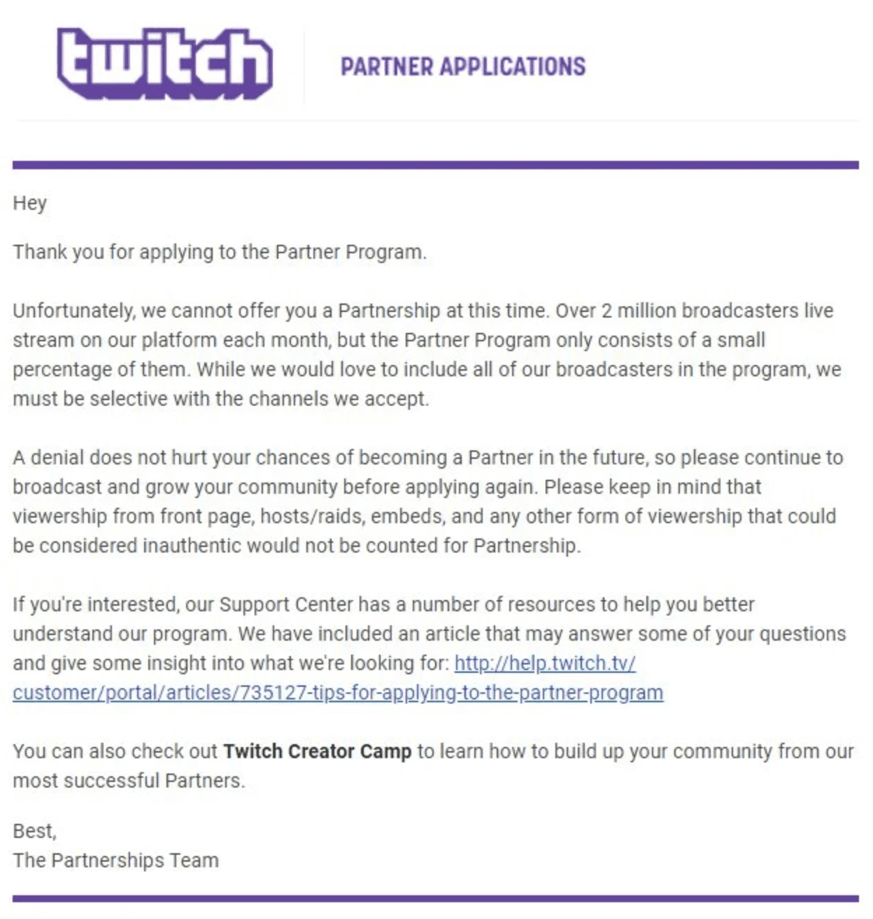 twitch partnership application