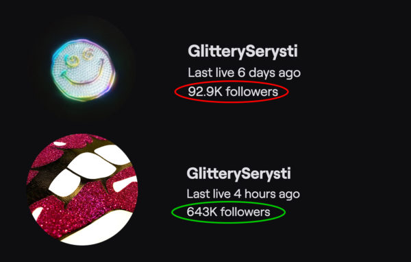 Twitch Followers comparison before and after using streamupgrade twitch growth service