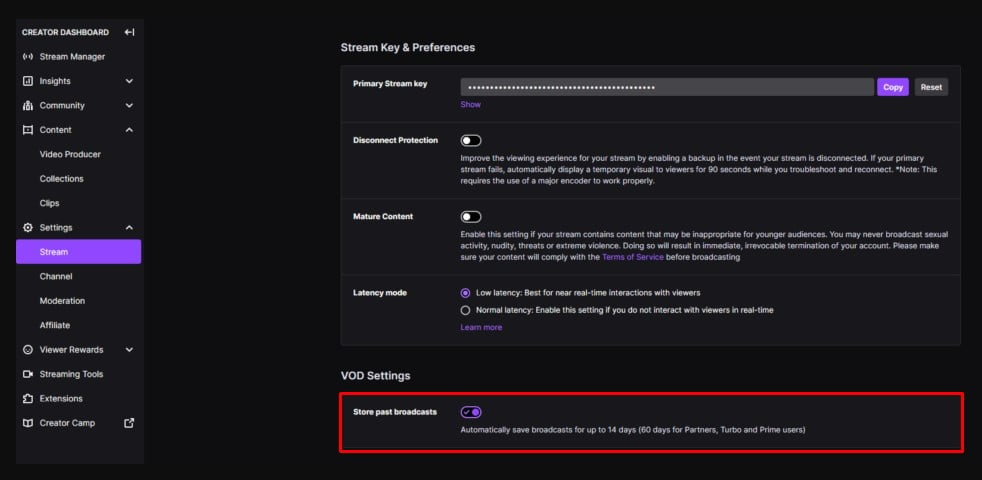 how to enable vods on twitch